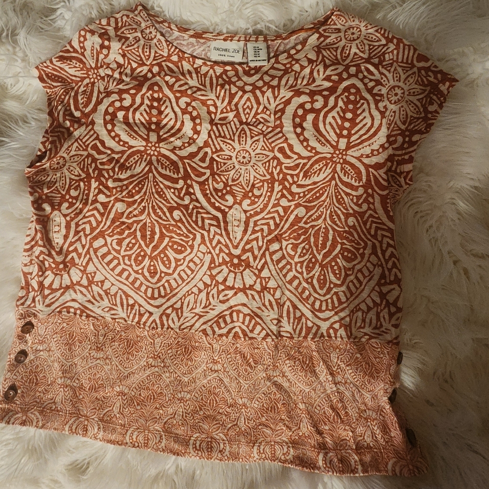 Rachel Zoe Terracotta and Cream Patterned Blouse